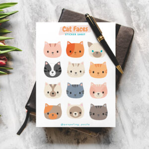 Cat Faces Sticker Sheet by Penpaling Paula