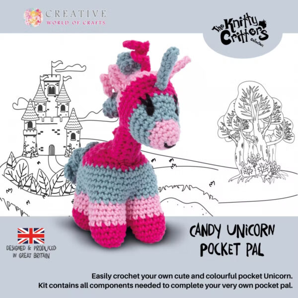 Candy Unicorn Pocket Pal Amigurumi Kit from The Knitty Critters